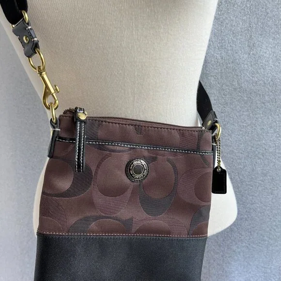 Coach Crossbody Shoulder Bag Brown/Black Swingpack - Picture 3 of 11